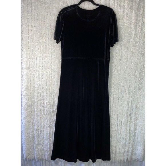 Talbots Velvet Midi Dress Size SMALL Black Empire Waist Short Sleeve Gorgeous - Picture 2 of 9